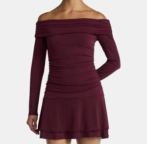 Madden Elegant Off-Shoulder Burgundy Dress